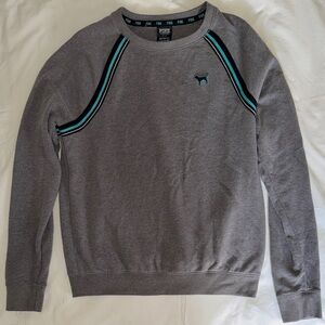 Victoria's Secret Gray Crewneck Sweater with Black and Blue Stripes